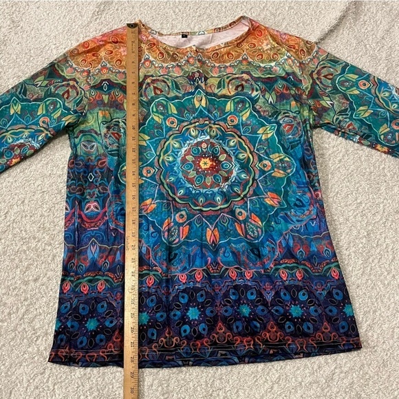 Mandala Patternβ All Over Print Quarter Sleeve Shirt Half Cork Button Up Size L - Picture 5 of 8